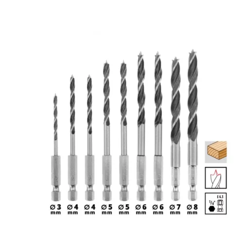 Набір свердел по дереву Einhell, 3-8мм, кейс, 10шт