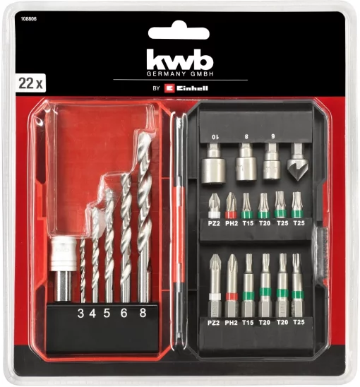 Набір біт та свердел по металу HSS Einhell, кейс S-Box, KWB, 22шт