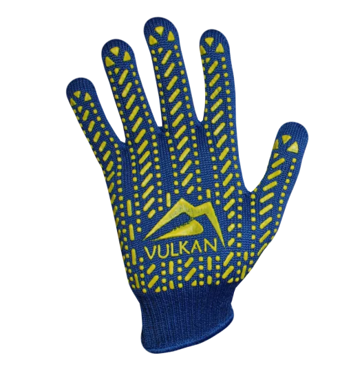 Рукавички трикотажні сині з ПВХ крапкою ТМ Vulkan Lux (полегшені), р.10