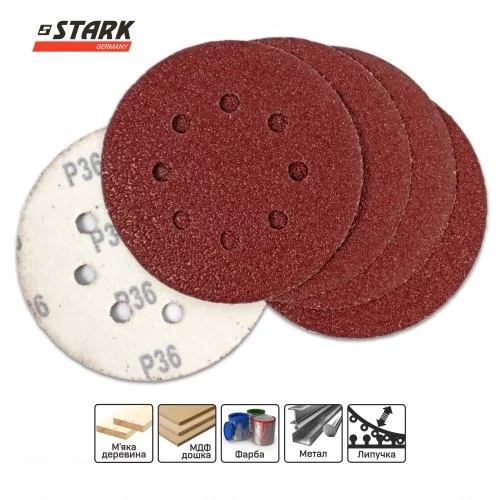 Папір шліфувальний Stark D125 мм 8 отворів з. 36 5 шт.