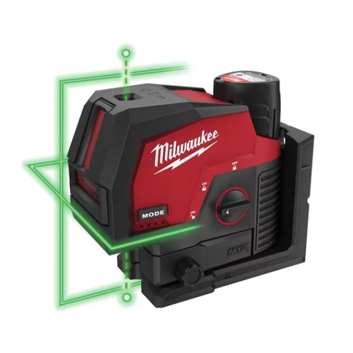 Нівелір лазерний лінійно-точковий акумуляторний MILWAUKEE M12 CLLP-301C (зелений промінь)