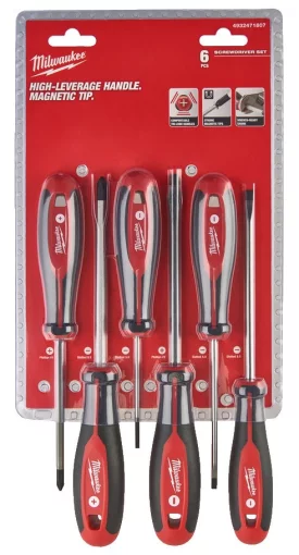 Набір викруток магнітних з тригранною рукояткою MILWAUKEE, (PH1/PH2/SL3/SL4/SL5,5/SL6,5), (6шт)
