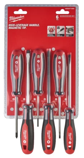Набір викруток магнітних з тригранною рукояткою MILWAUKEE, (PZ1/PZ2/SL3/SL4/SL5,5/SL6,5) (6шт)