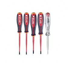 Набір викруток ізольованих VDE MILWAUKEE, (SL3/SL4/PZ1/PZ2 / викрутка-тестер) (5шт)