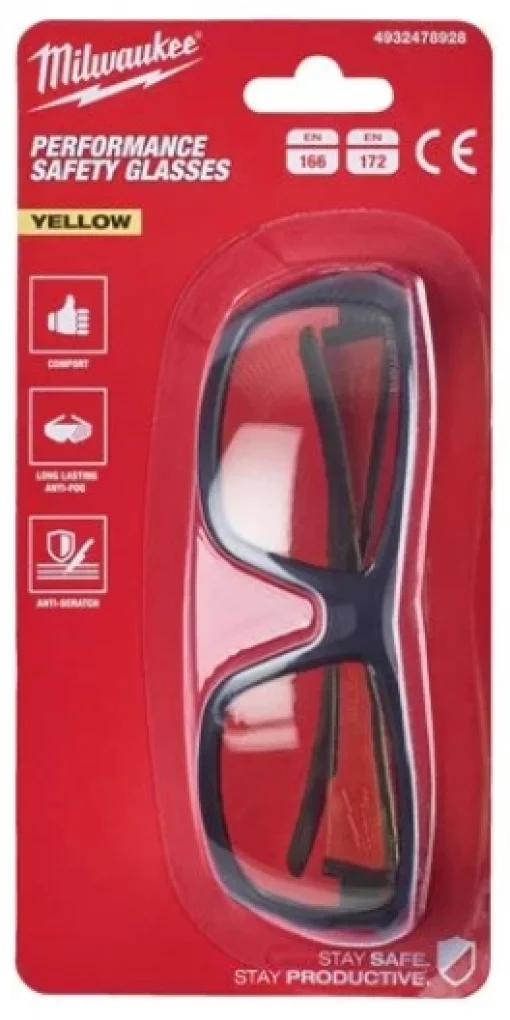 Окуляри захисні PERFORMANCE MILWAUKEE, з покриттям AS/AF (жовті)