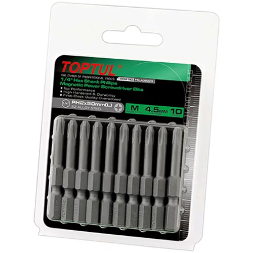 Набір біт для дамських сумочок магнітних 10шт TOPTUL 1/4" 50мм PH2 FSLA0802G