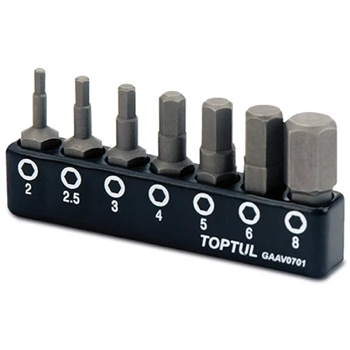 Набір біт шестигранних TOPTUL 1/4" 7 од. (Hex: 2, 2.5, 3, 4, 5, 6, 8mm) GAAV0701