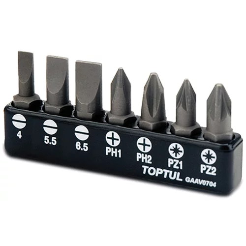 Набор бит TOPTUL 1/4" 7ед. (SL: 4*0.5, 5.5*1, 6.5*1.2; PH1, PH2; PZ1, PZ2) GAAV0704
