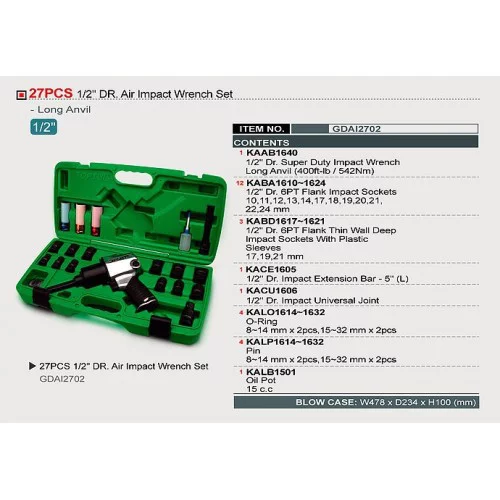 Гайковерт пневматичний з набором головок TOPTUL 1/2" 27ед. GDAI2702