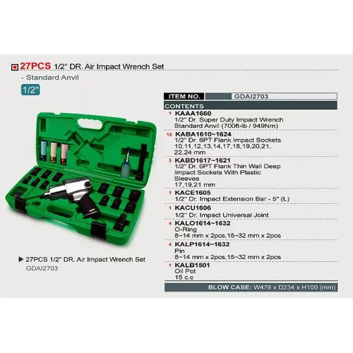 Гайковерт пневматичний з набором головок TOPTUL 1/2" 27ед. GDAI2703