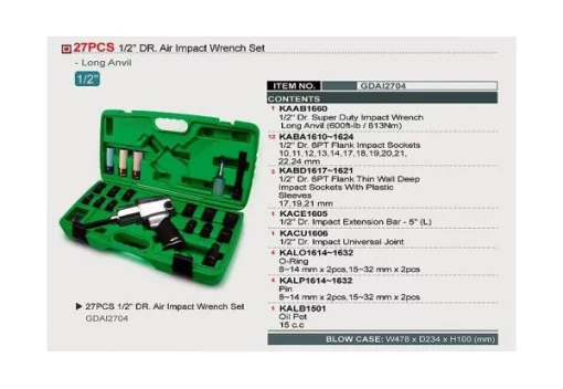 Пневматичний гайковерт з головками TOPTUL 1/2" 27ед. GDAI2704