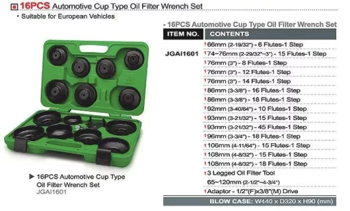 Комплект знімачів масляних фільтрів 16 од. TOPTUL (кришки+краб) JGAI1601