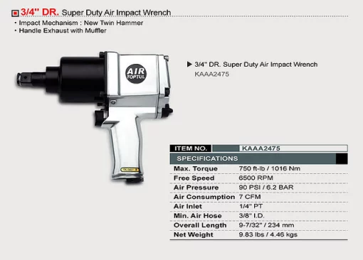 Гайковерт пневматичний TOPTUL 3/4" 1016N/m 6500 об/хв KAAA2475