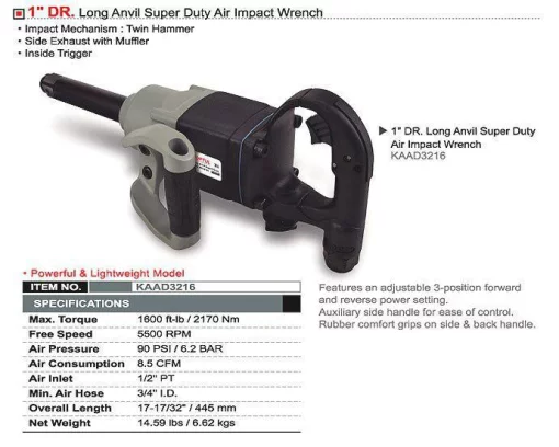 Пневмогайковерт для вантажного шиномонтажа TOPTUL 1" 2170N/m KAAD3216