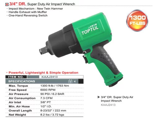 Гайковерт пневматичний TOPTUL 3/4" 1763N/m 6000об/хв KAAJ2413