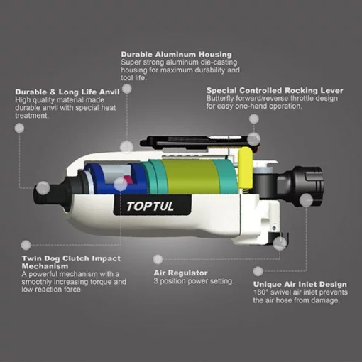 Пневмогайковерт професійний TOPTUL 3/8" 108N/m 12000об/хв Mini Butterfly Type KAAU1208