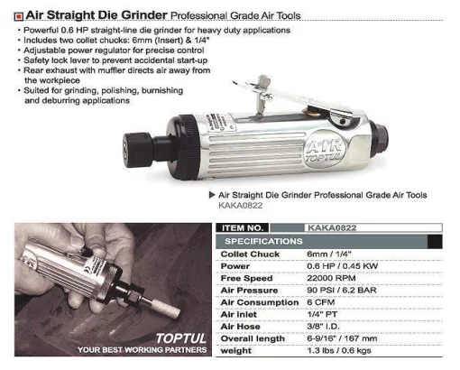 Зачисна машина пневматична (1/4", 6мм, 22000об/хв) TOPTUL KAKA0822