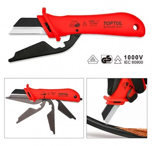 Ніж для зняття ізоляції з п'ятою TOPTUL 1000V VDE SFAC5018V4
