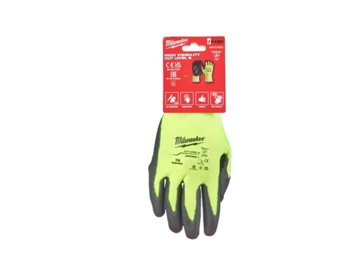 Рукавиці робочі сигнальні Hi-Vis MILWAUKEE, з опором порізам 2/B рівня, розмір 8/M