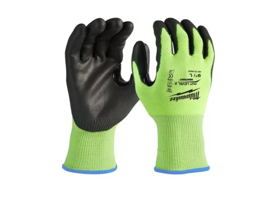 Рукавиці робочі сигнальні Hi-Vis MILWAUKEE, з опором порізам 2/B рівня, розмір 9/L