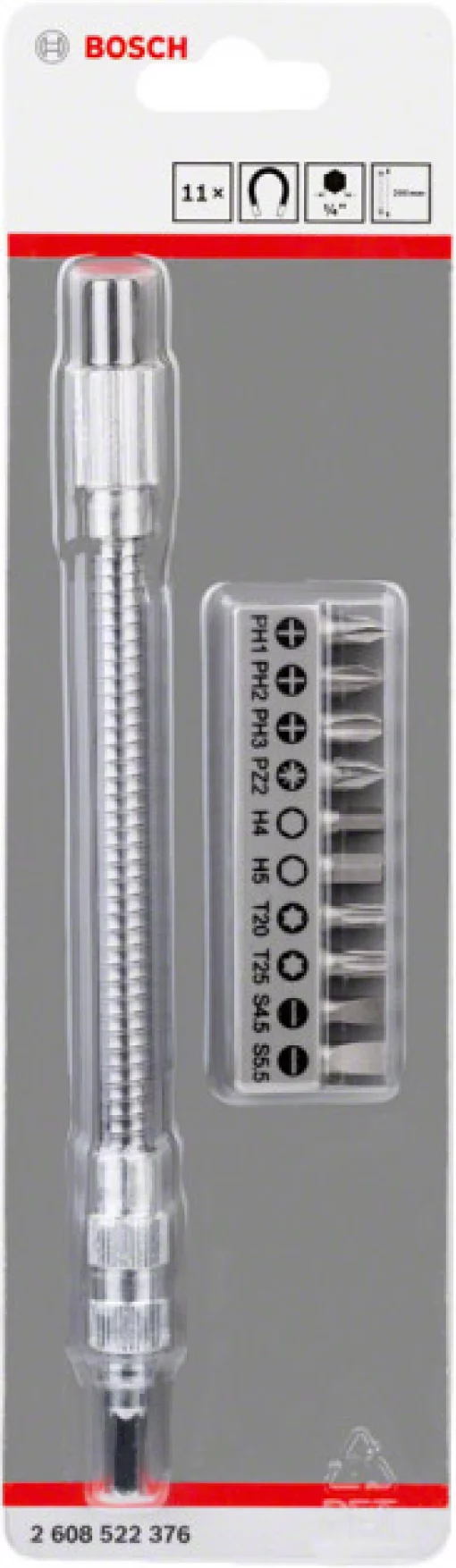 Біти Bosch Professional гнучкий подовжувач 200мм, 25мм, SL,PH,PZ,H,T набір 11шт