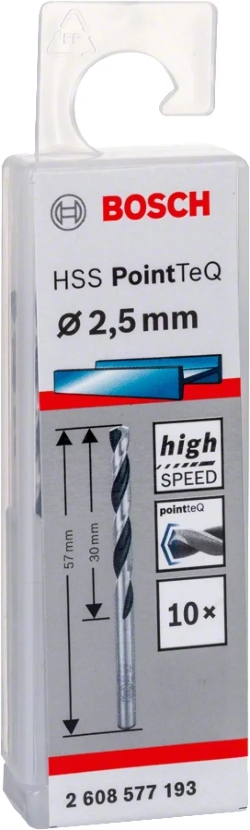 Свердло по металу Bosch Professional HSS-PointTeQ, 2.5х30х57мм, 10шт