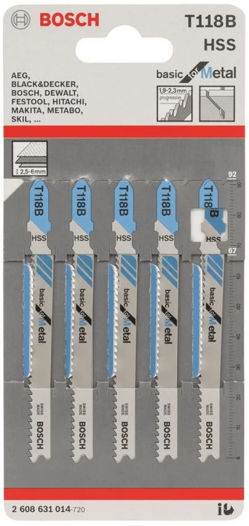 Полотно пиляльне для електролобзика Bosch Professional по металу T 118 B, 1.9-2.3х92мм, 5шт