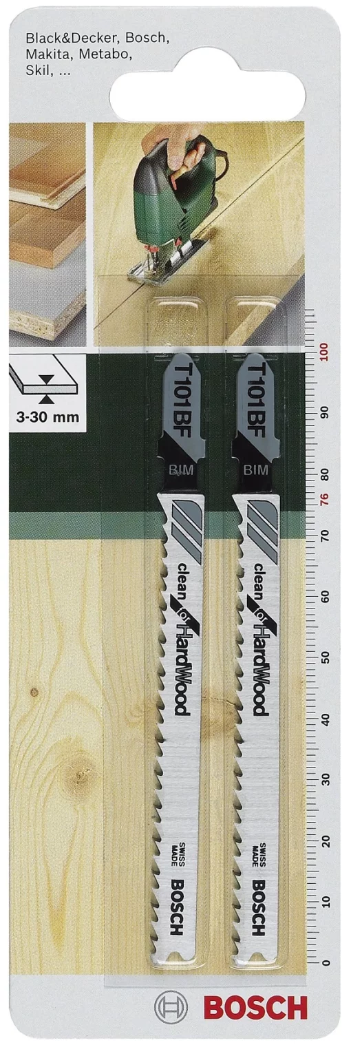 Полотно пиляльне для електролобзика BiM Bosch по дереву, T 101 BF, 2.7х100мм, 2шт