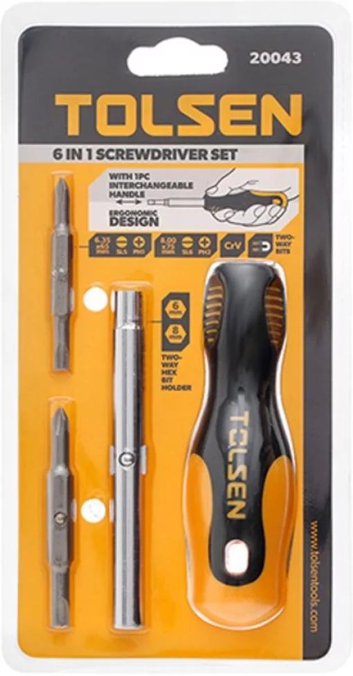 Викрутка Tolsen бітотримач, змінні двосторонні викруткові наконечники, SL5ммхРН1, SL6ммхРН2, НХ6.35мм, НХ8мм