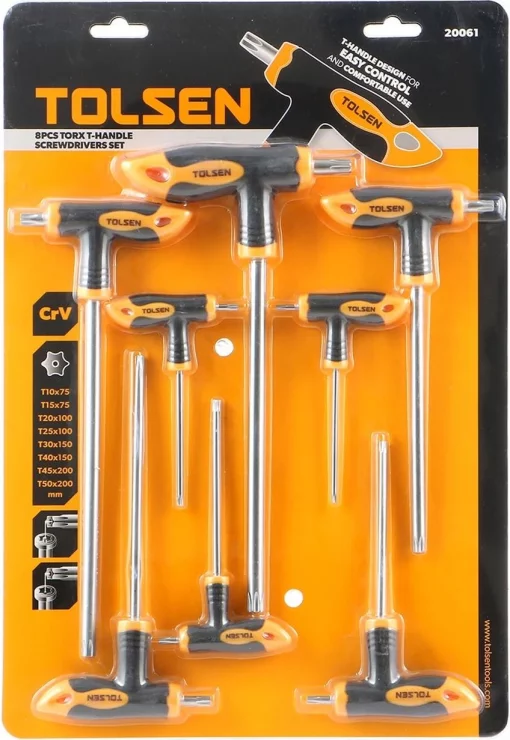 Викрутка Tolsen Т-подібні, Тorx 10-50, сталь CrV набір 8шт