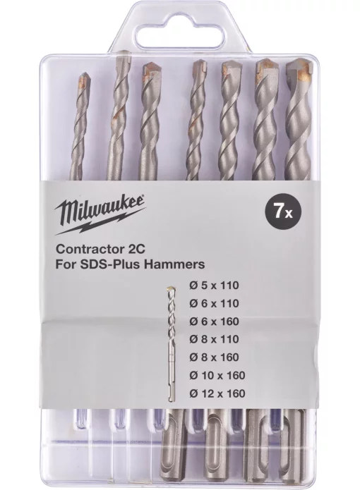 Набір бурів SDS-PLUS Contractor MILWAUKEE, (Ø5/6/6/8/8/10/12мм) (7шт) пластиковий футляр