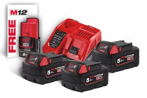 Енергокомплект акумуляторний Li-Ion MILWAUKEE, M18 NRG-503 (+заряд.пристрій, 3 акум. M18 В5(5Аг), 1 акум. M12 B2(2Аг)