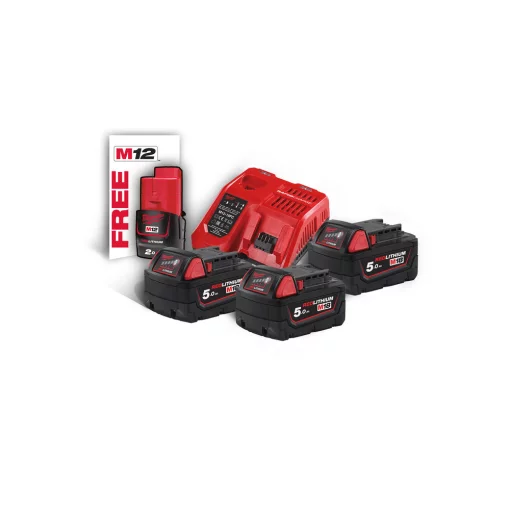 Енергокомплект акумуляторний Li-Ion MILWAUKEE, M18 NRG-503 (+заряд.пристрій, 3 акум. M18 В5(5Аг), 1 акум. M12 B2(2Аг)