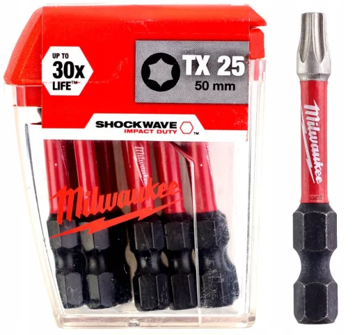 Біта SHOCKWAVE MILWAUKEE, TX25, 50мм, (10шт), пластикова коробка