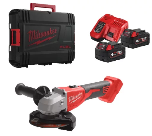 Кутова шліфувальна машина акумуляторна MILWAUKEE, M18 BLSAG125X-402X, діаметр 125 мм (+ заряд.пристрій, 2 акум., HD кейс)