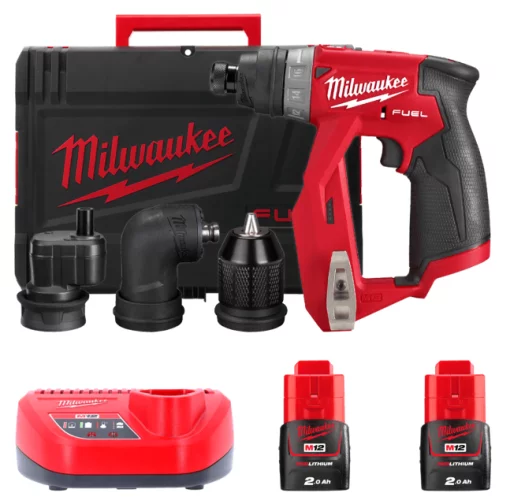 Дриль-шурупокрут акумуляторний MILWAUKEE, M12 FDDXKIT-202X, 34 Нм (+ зар.пр., 2 акум. Х2Аг, 4 насад., HD кейс)