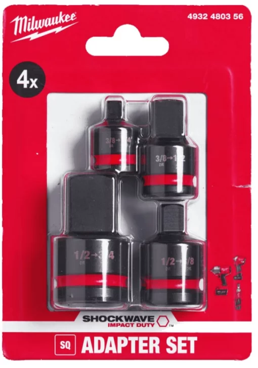Набір перехідників ударних ShW 3/8"-1/4"; 3/8"-1/2"; 1/2"-3/8"; 1/2"-3/4" MILWAUKEE, (4шт)