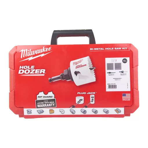 Набір коронок Bi-Metal HOLE DOZER MILWAUKEE, (діаметри 19/22/25/29/30/35/37/41/52/60/79мм) (15шт), пластиковий кейс (не каталого