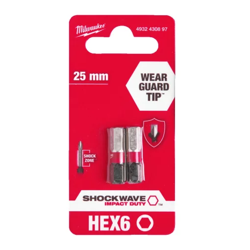Біта SHOCKWAVE MILWAUKEE, Hex6, 25мм, (2шт)