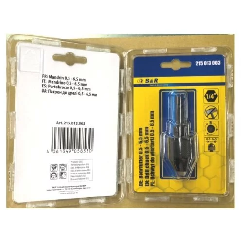 Свердлильний патрон S&R 0,5-6.5 мм з перехідником  1/4 &quot;