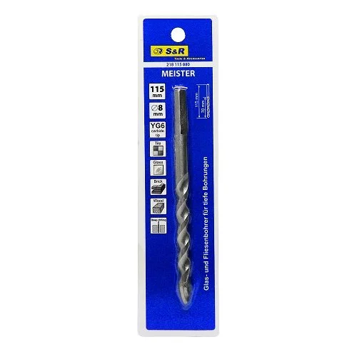 Свердло по склу та кераміці S & R Meister 8х115 мм глибоке свердління