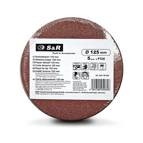 Набір шліфувальних кругів S & R D125 P120 - 8 отворів, 5 шт.