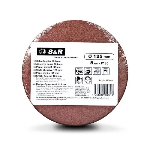 Набір шліфувальних кругів S & R D125 P180 - 8 отворів, 5 шт.