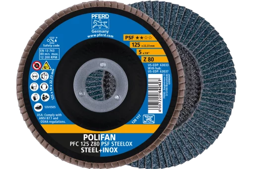 Круг пелюстковий тарілчастий 125*22 Z80 (нерж/метал) конічн.PFC POLIFAN