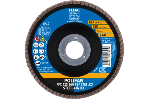 Круг пелюстковий тарілчастий 125*22 Z80 (нерж/метал) конічн.PFC POLIFAN