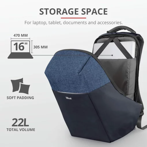 Рюкзак TRUST Nox Anti-theft 16" BLUE