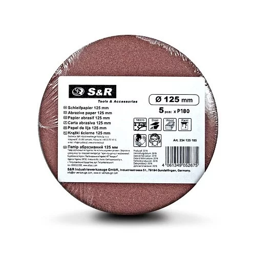 Набір шліфувальних кругів S & R D125 P180 без отворів, 5 шт.