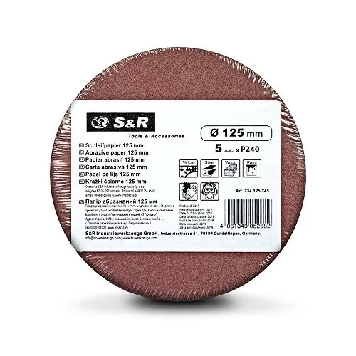 Набір шліфувальних кругів S & R D125 P240 без отворів, 5 шт.
