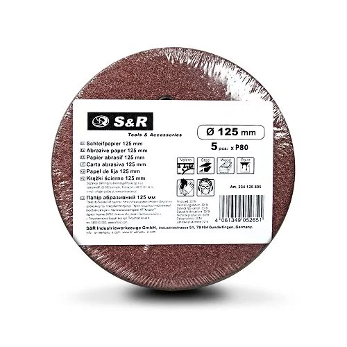 Набір шліфувальних кругів S & R D125 P80 - 8 отворів, 5 шт.