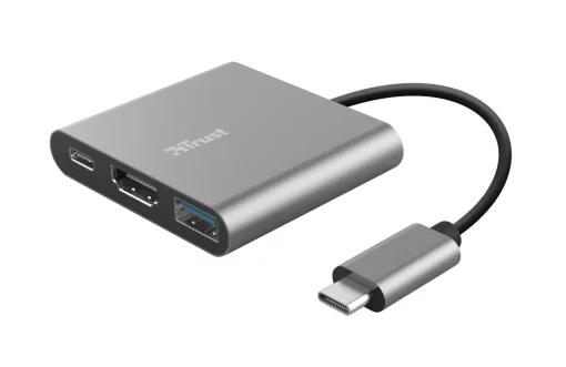 Хаб Trust Dalyx 3-in-1 USB-С > USB-А 3.2/USB-С/HDMI, Алюміній, 0.1м, чорний